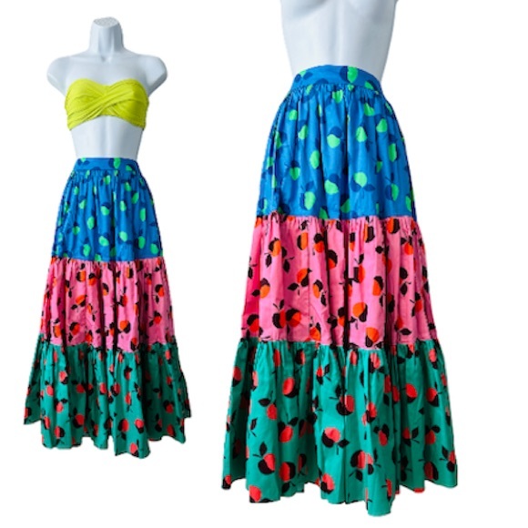 Kate Spade Color Block Apple Tiered Maxi Skirt Size 4